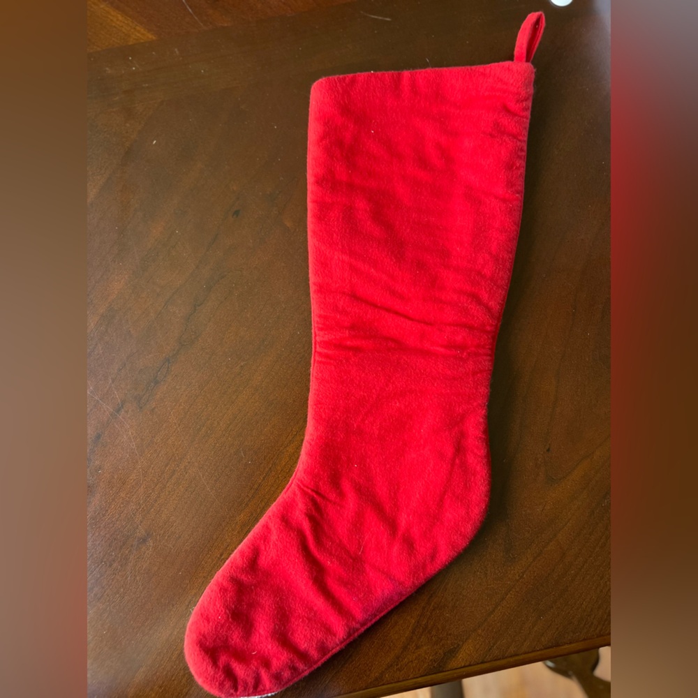 Vintage Needlepoint Christmas Stocking with Santa and Reindeer - Red and Green - Picture 3 of 3